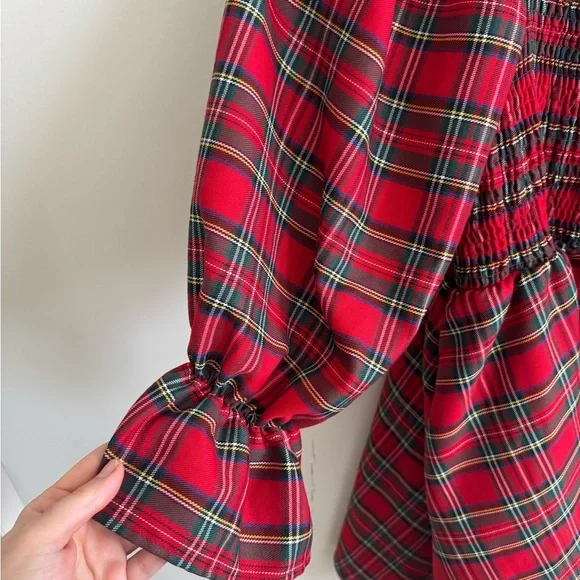 SIMPLY SOUTHERN TARTAN red PLAID smocked nap dress size large - Picture 5 of 8